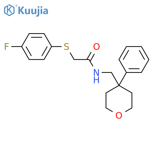 2-(4-fluorophenyl)sulfanyl-N-(4-phenyloxan-4-yl)methylacetamide structure