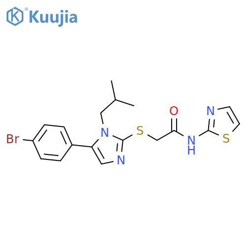 2-{[5-(4-bromophenyl)-1-(2-methylpropyl)-1H-imidazol-2-yl]sulfanyl}-N-(1,3-thiazol-2-yl)acetamide structure