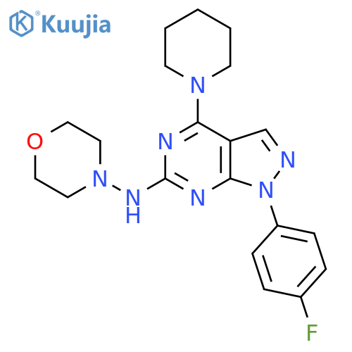 N-1-(4-fluorophenyl)-4-(piperidin-1-yl)-1H-pyrazolo3,4-dpyrimidin-6-ylmorpholin-4-amine structure