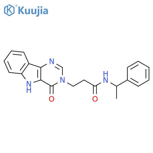 3-{4-oxo-3H,4H,5H-pyrimido[5,4-b]indol-3-yl}-N-(1-phenylethyl)propanamide structure