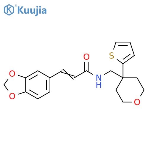 (2E)-3-(2H-1,3-benzodioxol-5-yl)-N-{4-(thiophen-2-yl)oxan-4-ylmethyl}prop-2-enamide structure
