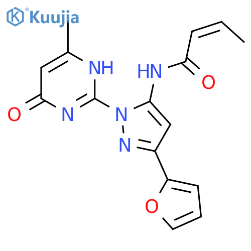 (2Z)-N-3-(furan-2-yl)-1-(4-methyl-6-oxo-1,6-dihydropyrimidin-2-yl)-1H-pyrazol-5-ylbut-2-enamide structure