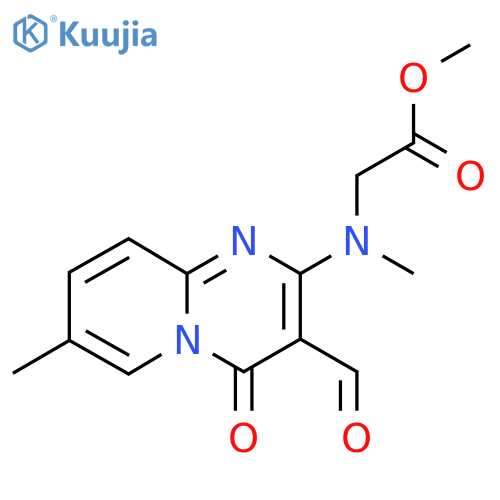 Methyl 2-[(3-formyl-7-methyl-4-oxopyrido[1,2-a]pyrimidin-2-yl)-methylamino]acetate structure