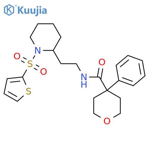 4-phenyl-N-{2-1-(thiophene-2-sulfonyl)piperidin-2-ylethyl}oxane-4-carboxamide structure