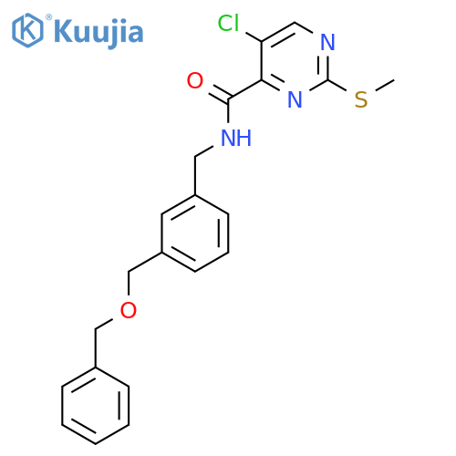 N-({3-[(benzyloxy)methyl]phenyl}methyl)-5-chloro-2-(methylsulfanyl)pyrimidine-4-carboxamide structure