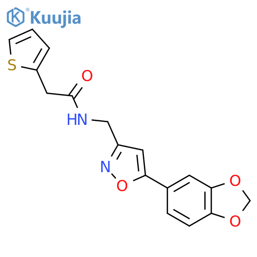 N-{[5-(2H-1,3-benzodioxol-5-yl)-1,2-oxazol-3-yl]methyl}-2-(thiophen-2-yl)acetamide structure