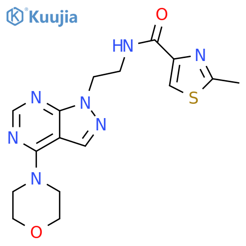 2-methyl-N-{2-[4-(morpholin-4-yl)-1H-pyrazolo[3,4-d]pyrimidin-1-yl]ethyl}-1,3-thiazole-4-carboxamide structure