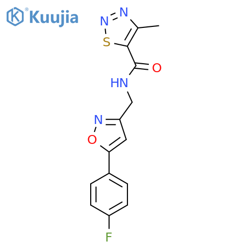 N-{5-(4-fluorophenyl)-1,2-oxazol-3-ylmethyl}-4-methyl-1,2,3-thiadiazole-5-carboxamide structure