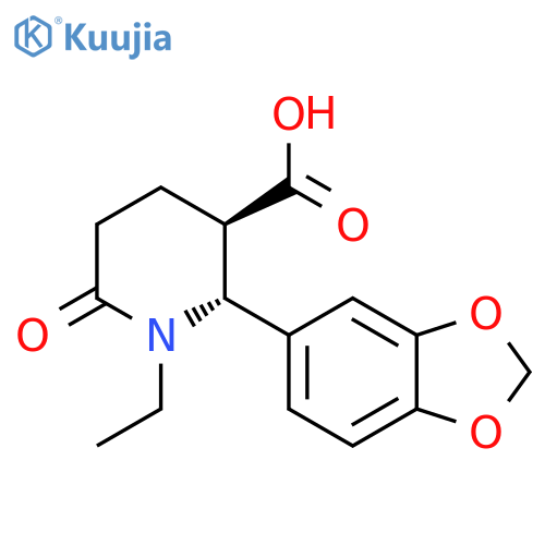(2R,3R)-2-(1,3-Benzodioxol-5-yl)-1-ethyl-6-oxopiperidine-3-carboxylic acid structure