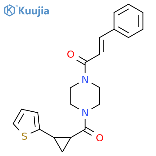 (2E)-3-phenyl-1-{4-[2-(thiophen-2-yl)cyclopropanecarbonyl]piperazin-1-yl}prop-2-en-1-one structure