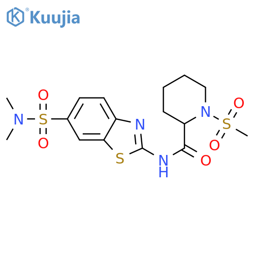 N-6-(dimethylsulfamoyl)-1,3-benzothiazol-2-yl-1-methanesulfonylpiperidine-2-carboxamide structure