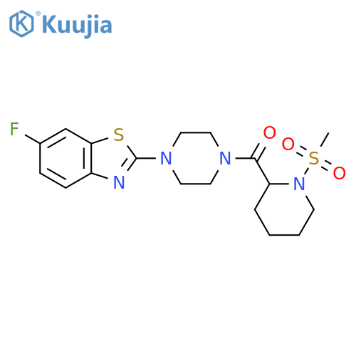 6-fluoro-2-4-(1-methanesulfonylpiperidine-2-carbonyl)piperazin-1-yl-1,3-benzothiazole structure