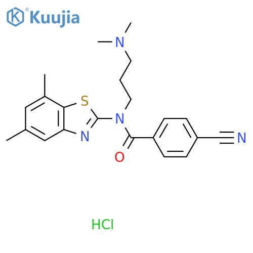 4-cyano-N-(5,7-dimethyl-1,3-benzothiazol-2-yl)-N-[3-(dimethylamino)propyl]benzamide hydrochloride structure