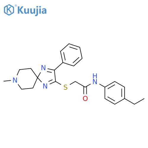 N-(4-ethylphenyl)-2-({8-methyl-3-phenyl-1,4,8-triazaspiro[4.5]deca-1,3-dien-2-yl}sulfanyl)acetamide structure