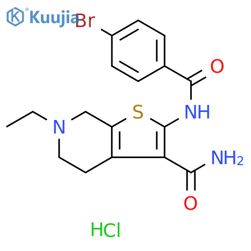 2-(4-bromobenzamido)-6-ethyl-4H,5H,6H,7H-thieno[2,3-c]pyridine-3-carboxamide hydrochloride structure