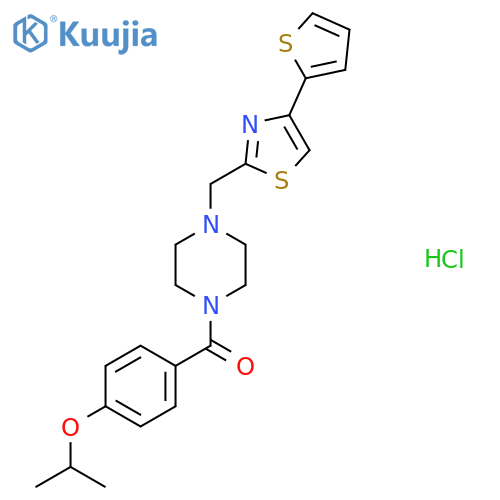 1-[4-(propan-2-yloxy)benzoyl]-4-{[4-(thiophen-2-yl)-1,3-thiazol-2-yl]methyl}piperazine hydrochloride structure