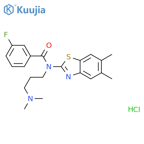 N-(5,6-dimethyl-1,3-benzothiazol-2-yl)-N-[3-(dimethylamino)propyl]-3-fluorobenzamide hydrochloride structure