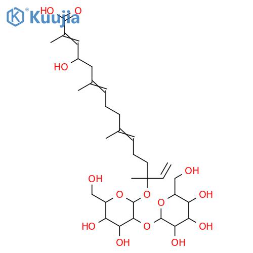 2,6,10,15-Hexadecatetraenoic acid, 14-[(2-O-β-D-glucopyranosyl-β-D-glucopyranosyl)oxy]-4-hydroxy-2,6,10,14-tetramethyl- (9CI) structure