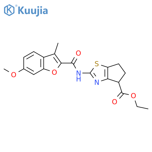 ethyl 2-(6-methoxy-3-methyl-1-benzofuran-2-amido)-4H,5H,6H-cyclopentad1,3thiazole-4-carboxylate structure