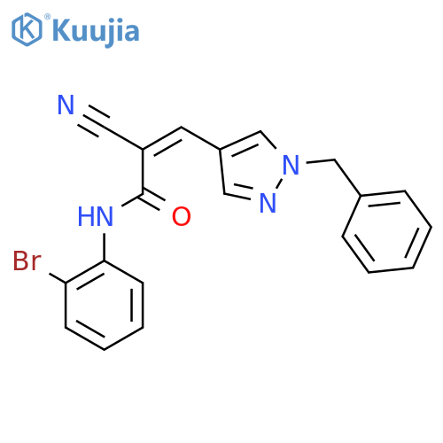 3-(1-benzyl-1H-pyrazol-4-yl)-N-(2-bromophenyl)-2-cyanoprop-2-enamide structure