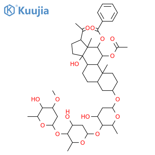 Pregnan-20-one, 11-(acetyloxy)-12-(benzoyloxy)-3-[(O-2,6-dideoxy-3-O-methyl-β-D-arabino-hexopyranosyl-(1→4)-O-2,6-dideoxy-β-D-ribo-hexopyranosyl-(1→4)-2,6-dideoxy-β-D-ribo-hexopyranosyl)oxy]-14-hydroxy-, (3β,5α,11α,12β,14β)- (9CI) structure