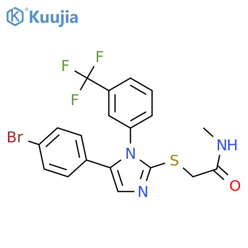 2-[5-(4-bromophenyl)-1-[3-(trifluoromethyl)phenyl]imidazol-2-yl]sulfanyl-N-methylacetamide structure