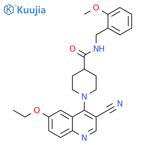 1-(3-cyano-6-ethoxyquinolin-4-yl)-N-[(2-methoxyphenyl)methyl]piperidine-4-carboxamide structure