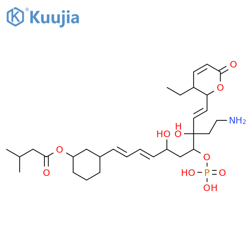 Butanoic acid,3-methyl-,3-[8-(2-aminoethyl)-10-(3-ethyl-3,6-dihydro-6-oxo-2H-pyran-2-yl)-5,8-dihydroxy-7-(phosphonooxy)-1,3,9-decatrienyl]cyclohexylester (9CI) structure