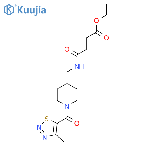 ethyl 3-({1-(4-methyl-1,2,3-thiadiazole-5-carbonyl)piperidin-4-ylmethyl}carbamoyl)propanoate structure