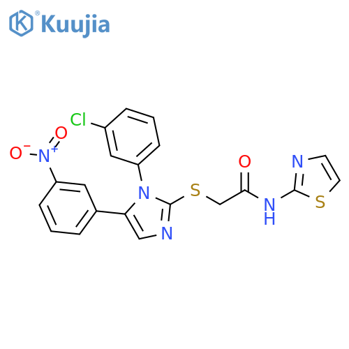 2-{[1-(3-chlorophenyl)-5-(3-nitrophenyl)-1H-imidazol-2-yl]sulfanyl}-N-(1,3-thiazol-2-yl)acetamide structure
