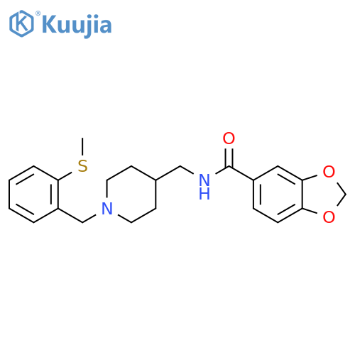 N-(1-{2-(methylsulfanyl)phenylmethyl}piperidin-4-yl)methyl-2H-1,3-benzodioxole-5-carboxamide structure