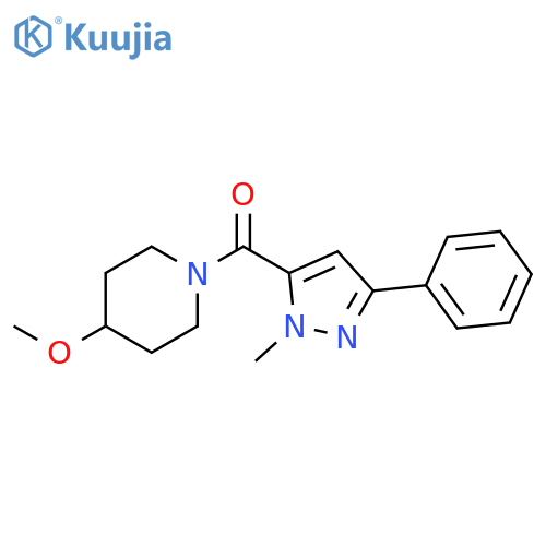 4-methoxy-1-(1-methyl-3-phenyl-1H-pyrazole-5-carbonyl)piperidine structure