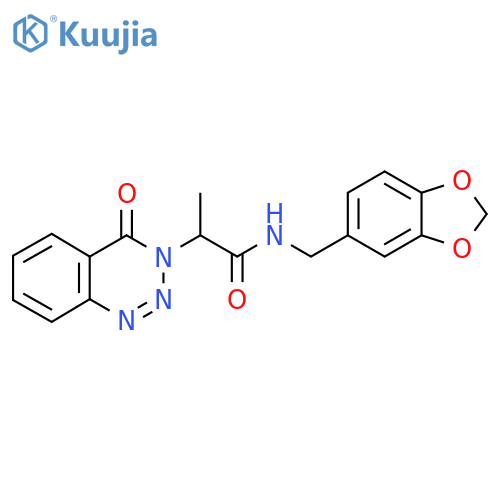 N-[(2H-1,3-benzodioxol-5-yl)methyl]-2-(4-oxo-3,4-dihydro-1,2,3-benzotriazin-3-yl)propanamide structure