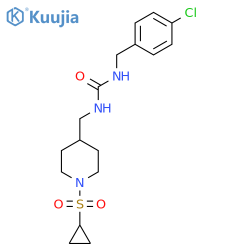 1-(4-chlorophenyl)methyl-3-{1-(cyclopropanesulfonyl)piperidin-4-ylmethyl}urea structure