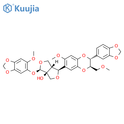 1H,3H-Furo[3,4-c]furan-3a(4H)-ol, 1-[(2R,3R)-2-(1,3-benzodioxol-5-yl)-2,3-dihydro-7-methoxy-3-(methoxymethyl)-1,4-benzodioxin-6-yl]dihydro-4-[(6-methoxy-1,3-benzodioxol-5-yl)oxy]-, (1S,3aS,4R,6aR)- structure