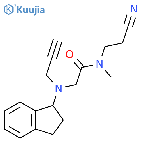 N-(2-cyanoethyl)-2-[(2,3-dihydro-1H-inden-1-yl)(prop-2-yn-1-yl)amino]-N-methylacetamide structure