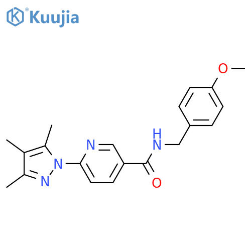 N-[(4-methoxyphenyl)methyl]-6-(3,4,5-trimethylpyrazol-1-yl)pyridine-3-carboxamide structure
