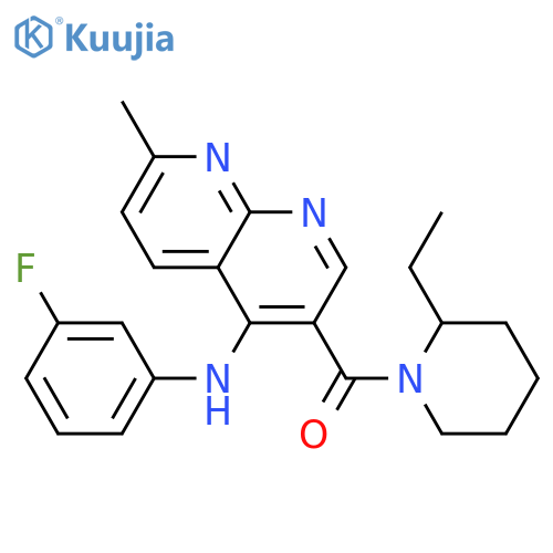 3-(2-ethylpiperidine-1-carbonyl)-N-(3-fluorophenyl)-7-methyl-1,8-naphthyridin-4-amine structure