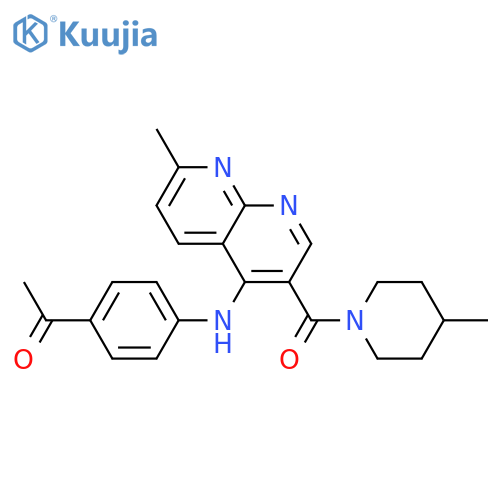 1-(4-{[7-methyl-3-(4-methylpiperidine-1-carbonyl)-1,8-naphthyridin-4-yl]amino}phenyl)ethan-1-one structure
