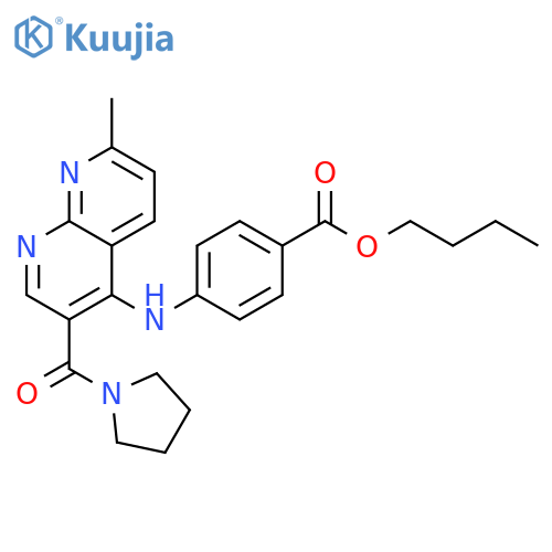 butyl 4-{[7-methyl-3-(pyrrolidine-1-carbonyl)-1,8-naphthyridin-4-yl]amino}benzoate structure