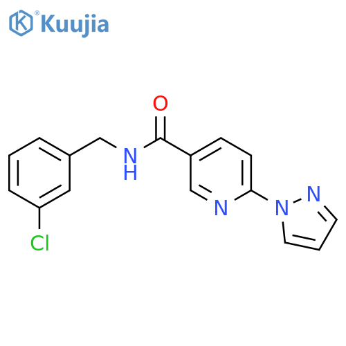 N-[(3-chlorophenyl)methyl]-6-pyrazol-1-ylpyridine-3-carboxamide structure