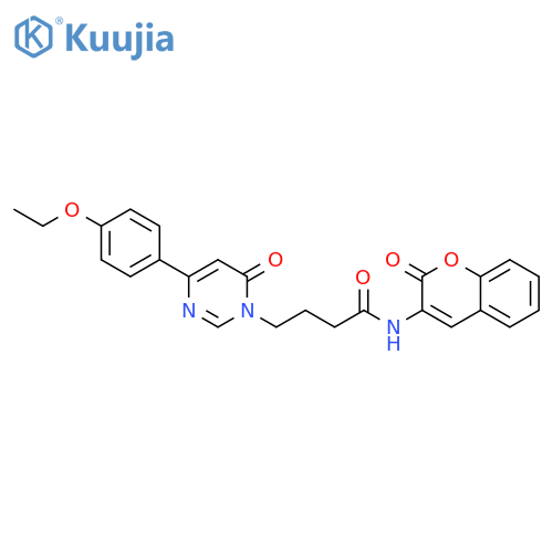 4-4-(4-ethoxyphenyl)-6-oxo-1,6-dihydropyrimidin-1-yl-N-(2-oxo-2H-chromen-3-yl)butanamide structure