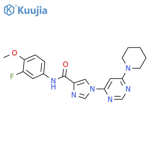 N-(3-fluoro-4-methoxyphenyl)-1-6-(piperidin-1-yl)pyrimidin-4-yl-1H-imidazole-4-carboxamide structure