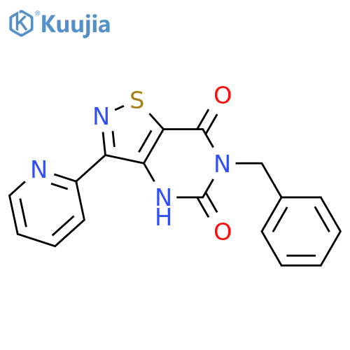 6-benzyl-3-(pyridin-2-yl)-4H,5H,6H,7H-[1,2]thiazolo[4,5-d]pyrimidine-5,7-dione structure