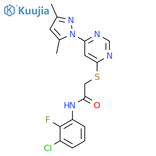 N-(3-chloro-2-fluorophenyl)-2-{6-(3,5-dimethyl-1H-pyrazol-1-yl)pyrimidin-4-ylsulfanyl}acetamide structure