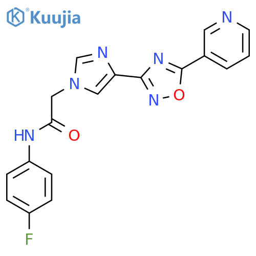 N-(4-fluorophenyl)-2-{4-5-(pyridin-3-yl)-1,2,4-oxadiazol-3-yl-1H-imidazol-1-yl}acetamide structure