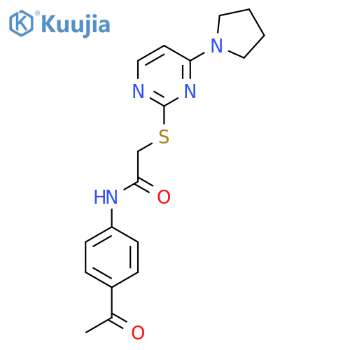 N-(4-acetylphenyl)-2-{4-(pyrrolidin-1-yl)pyrimidin-2-ylsulfanyl}acetamide structure