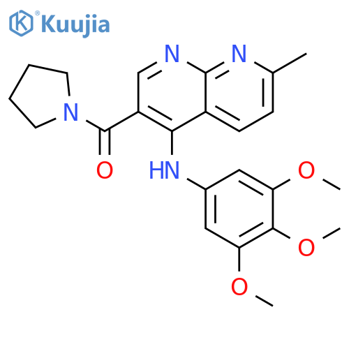 7-methyl-3-(pyrrolidine-1-carbonyl)-N-(3,4,5-trimethoxyphenyl)-1,8-naphthyridin-4-amine structure
