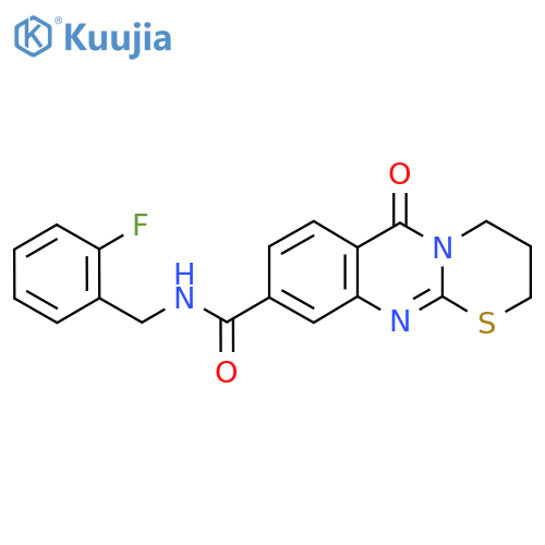N-(2-fluorophenyl)methyl-6-oxo-2H,3H,4H,6H-1,3thiazino2,3-bquinazoline-9-carboxamide structure