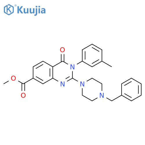 methyl 2-(4-benzylpiperazin-1-yl)-3-(3-methylphenyl)-4-oxo-3,4-dihydroquinazoline-7-carboxylate structure
